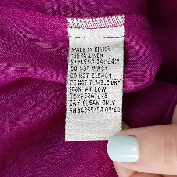 Vintage 90s 100% Linen Button Front Jacket Magenta Purple Womens 14 Quiet Luxury - Picture 7 of 10
